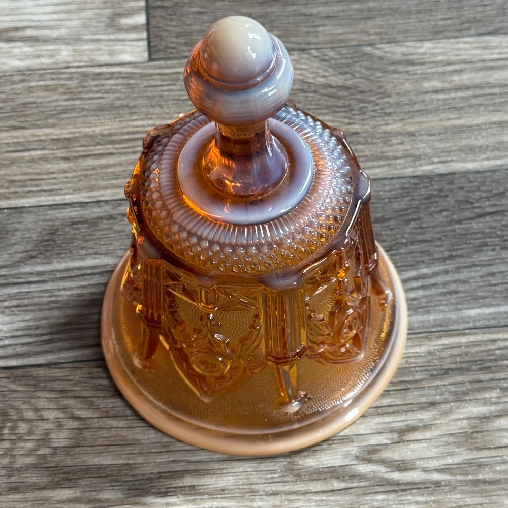 Fenton Bell Amber Slag Glass Orange White Opalescent Ornate Embossed Vintage